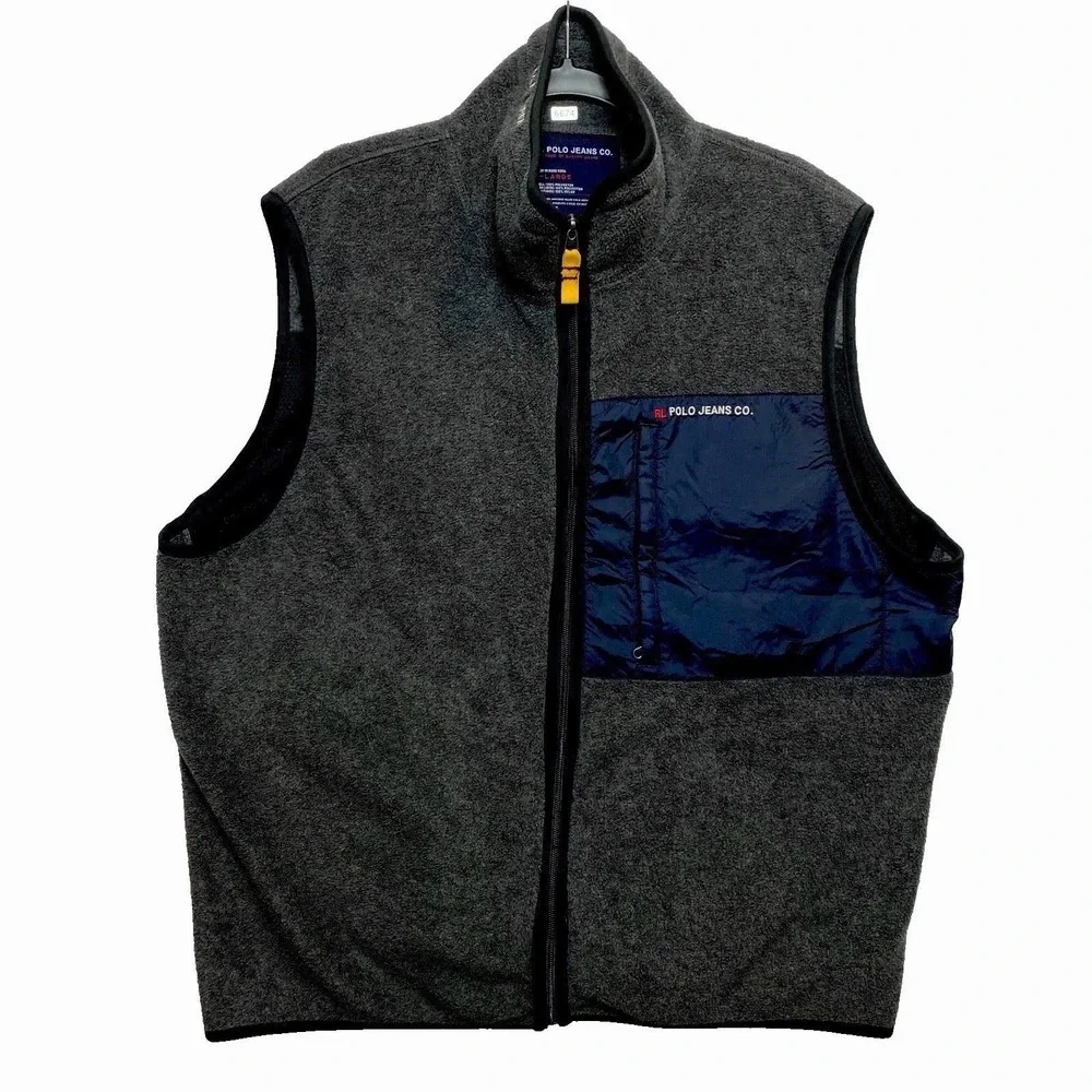 Polo Ralph Lauren Fleece Vest Mens XL Gray Tuckable Zip Up